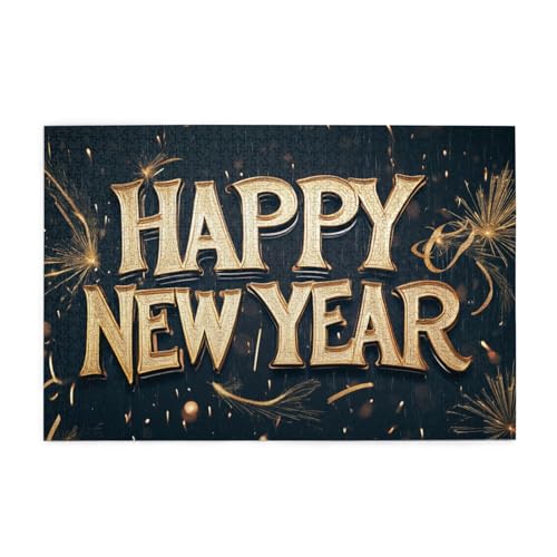 Cafemira Happy New Year,puzzle for adults 1000 pcs,Classic Holiday Wishes wooden Jigsaw,for home decoration,Pieces Fit Together Perfectly,Relieve stress and enjoy the fun of solving puzzles,
