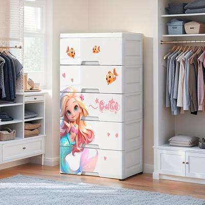 TEMU Whimsical Mermaid-themed Storage Cabinet With Drawers – Vibrant Cartoon Design, Space-saving Organizer For Bedroom & Living Room, , Ideal Day Gift, Trunks Image