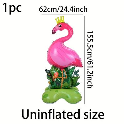 "TEMU 1pc 61.2" Large Flamingo Aluminum Foil Balloon With Tropical - Vibrant Pink Flamingo & Green Foliage Design, Ideal For Hawaiian Luau, Birthday Parties, And , Flamingo Deco" Image