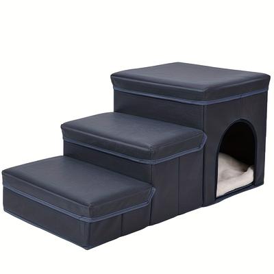TEMU Foldable Dog Stairs With Storage & Non-slip Surface -durable Pet Steps For High Beds, Sofas & Cars, Ideal Gift For Small/medium Dogs & Senior Pets (portable, Supports 200lbs) Image