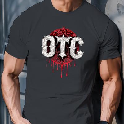 TEMU Men's Otc Geometric Print Short Sleeve T-shirt - Casual Summer Tee With Graphic Design, Lightweight Fabric For Casual Attire Image