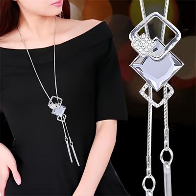 TEMU 1pc Fashionable Rhinestone Square Pendant Long Sweater Chain Image