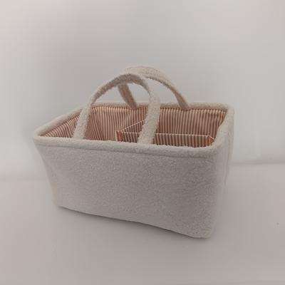 TEMU Vintage Style Polyester Storage Basket With Handles - Multipurpose Organizer For Toys, Snacks, And Diapers - Teddy Velvet Texture, Ideal For Home And Travel, Shelf Baskets Image