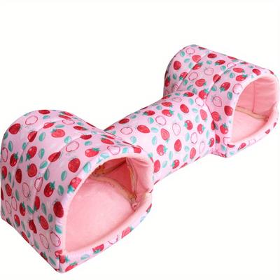 TEMU Cozy Hamster Hideaway - Polyester Nest With Dual Tunnels, Vibrant Fruit & Floral Patterns, Small Guinea Pigs, Candy Gliders & More, Small | Vibrant Pattern Nest | Durable Polyeste Image