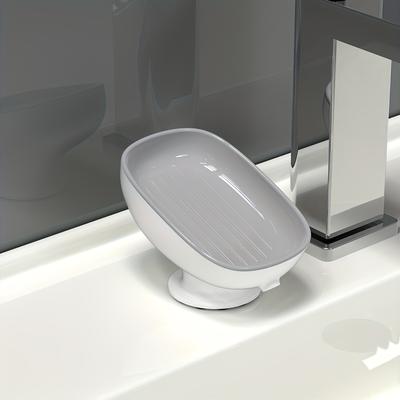TEMU Adjustable Angle For Bathroom With Suction Cup, Punch-free Household Holder Wall Mounted Plastic Oval Soap Holder With Drain Hole, Deluxe Removable Soap Tray Image