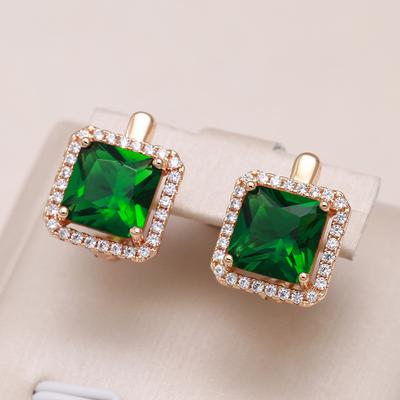 TEMU 1 Pair Luxury Square Green Zirconia Stud Earrings For Women Fashion Golden Color Bride Wedding Earrings Jewelry Image