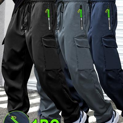 TEMU 1pc Men's Cargo Pants With Zipper Pockets - Olive Green, Drawstring Waist, Casual For Jogging, Hiking & , Durable Polyester Fabric, Comfortable & Stylish Desig Image