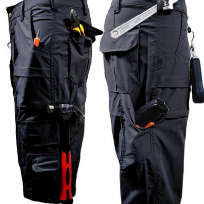 TEMU Men's 100% Polyester Cargo Shorts With Multiple Pockets, Elastic Waistband, And Reinforced Stitching - Ideal For Outdoor Activities And Workwear Image