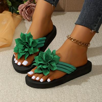 TEMU Women's New Thick-soled Slip-on Clog Sandals Lightweight Open-toe Solid Color Plus Size Floral Beach Slides Image