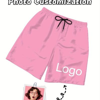 TEMU Custom Men's Beach Shorts - Casual Swim Trunks With Drawstring Waist, Featuring Photo Prints, A Fun Birthday Gift For Or Lovers At Parties. Image