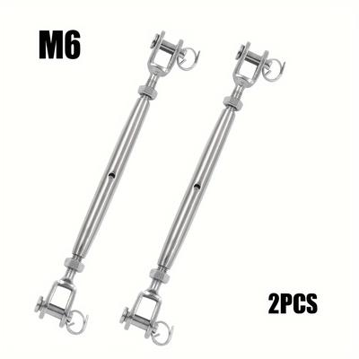 TEMU 2-pack 304 Stainless Steel Turnbuckles, M6 Heavy Duty Rigging Screw, Jaw & Jaw Cable Tensioners, Adjustable Body Wire Rope Tension Image