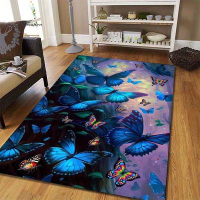 TEMU Butterfly Area Rug - Non-slip, Absorbent, Hand-washable Polyester Mat For Gaming, Bedroom, Home Decor - Comfortable Floor Runner For Living Room, Yoga - Design, Large Size Image