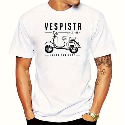 TEMU Men's Vespista Graphic T-shirt- 100% Cotton Casual Tee With Fun Scooter Print, White Short-sleeve Shirt For Casual Attire, Perfect Gift For Scooter Enthusiasts Image