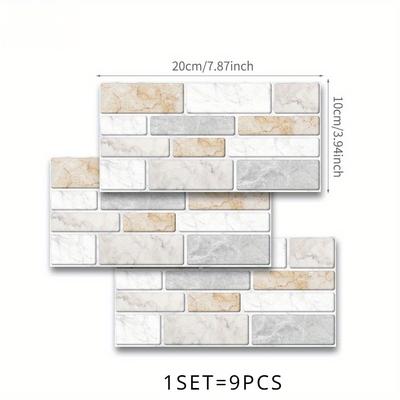 TEMU 9pcs Tile Self-adhesive Wall Stickers For Dining Room, Peel And Stick, Kitchen Backsplash, Home Refurbishment Stickers, Bathroom Wall Stickers Image