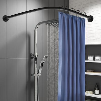 TEMU Shower Curtain Rail L Shape No Drilling Shower Rail Corner Bathtub Stainless Steel Telescopic Rod With Shower Curtain Rings Image
