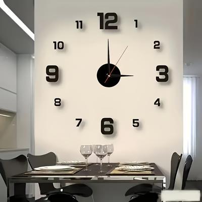 TEMU Modern Silent Luminous Wall Clock - Self-adhesive, Large & Red Second Hand, Acrylic Mirror Room Or Study Decor, Battery Operated (aa Battery Not Included) Image