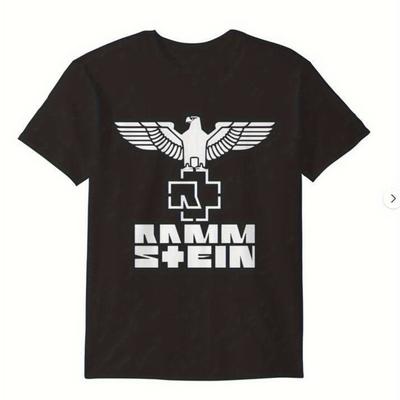 TEMU Men's Graphic T-shirt - Black Cotton Crew Neck Short Sleeve Tee With Eagle & Lightning Bolt Design, Soft Breathable Casual Shirt For Summer, Fall, And Casual Attire Image
