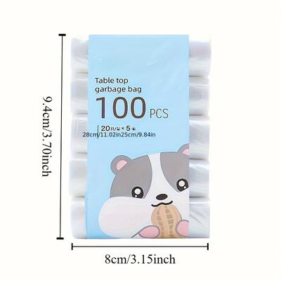 TEMU 5roll 100pcs Mini Garbage Bag Household Thickened Small Desktop Garbage Bags Disposable Trash Bags Kitchen Tools Image