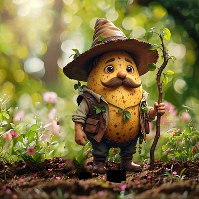 TEMU [2d Flat] 2d Garden Wooden Stake Decoration, 1pc Set - Potato Oldman, Cute, Flower Pot Insert, Whimsical Yard And Potted Decoration, Outdoor Landscape Enhancer, Ideal Gift Image