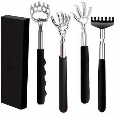 TEMU 4pcs Mixed Set Of Adult Back Scratcher For Men And Women, Retractable Back Massage Tool With Rubber Handle, Birthday Gift For Parents And Teenagers, Retractable Back Scraper With Beautiful Box