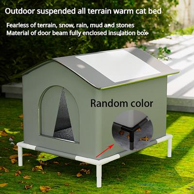 TEMU Waterproof And Cold-resistant Oxford Cloth Outdoor Cat House With Stand, Spacious Enclosed Cat Tent, Includes Warm Pad, For All Image