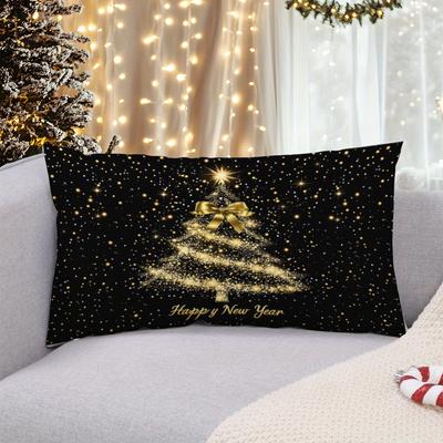 "TEMU Soft & Cozy Christmas Tree Pillowcase - Single-sided Print, Sofa & Bedroom Decor, Machine Washable, Zip Closure - 17.7"x17.7" Or 19.7"x19.7", No Insert Included" Image