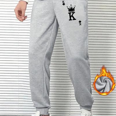 TEMU Men's Casual Drawstring Joggers With Crown & - Polyester, Fall/winter Image