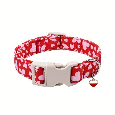 TEMU Valentine's Day Heart Pattern Dog Collar With Pendant, Quick Release Safety For Small Pets, Dog Leash, Cute Image