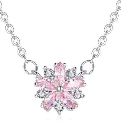 TEMU Pink Zirconia Cherry Pendant Women's Necklace Image
