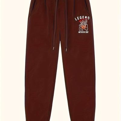 TEMU Men's Casual Joggers With Letter Print - Polyester, Machine Washable, Pockets | Fall/winter Image