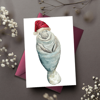 TEMU 1pc, Christmas Card A Manatee Wearing A Santa Claus Hat, The Differences And Of ' Understanding Of Festivals. Suitable For Gifting To Image