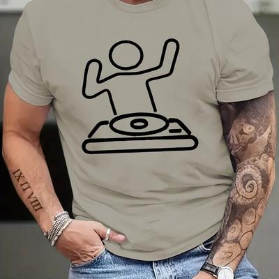 TEMU Cartoon Dj Neck T-shirt For Men, Casual Short Sleeve Top, Men's Clothing For Summer Image
