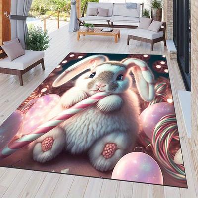 TEMU Soft & Outdoor Rabbit Carpet - Non-slip, Easy To Clean, Cute White Rabbit With Pastel , Home & Patios Image