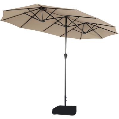 Sekey - Sonnenschirm 400 x 220 cm Doppel Donnenschirm mit Ständer Doppelsonnenschirm Garten,Taupe Image