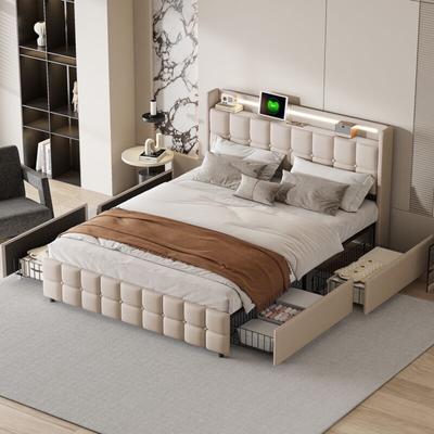 Eifson - Polsterbett 160x190 cm mit USB-Aufladung und LED-Beleuchtung, mit 4 Schubladen, viel Image