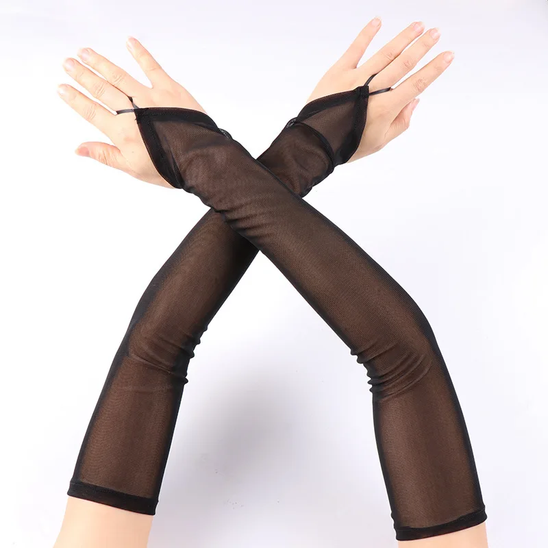 Elastische Dünne Mesh Transparent Lange Sexy Spitze Handschuhe Sommer Haken Finger Sonnencreme Arm Hülse Frauen Im Freien Fahren Fäustlinge Image
