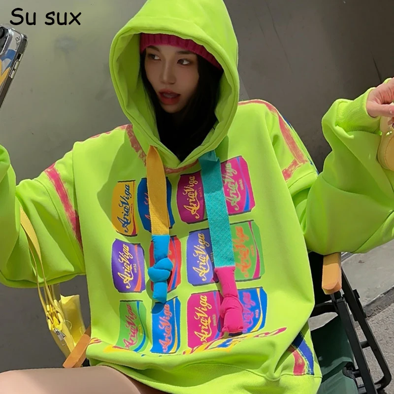 Trend Graffiti Y2k Hoodies Sweatshirt Tops Frauen 2024 Herbst Baumwolle Casual Langarm Übergroßen Tops Outwear Streetwear Bust150 Image