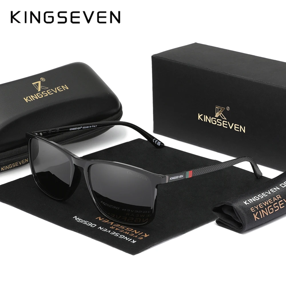 KINGSEVEN Marken-Sonnenbrille für Herren/Damen, polarisiert, UV400, ultraleicht, rechteckig, Angelbrille, zum Fahren, Outdoor, trendige Brille Image