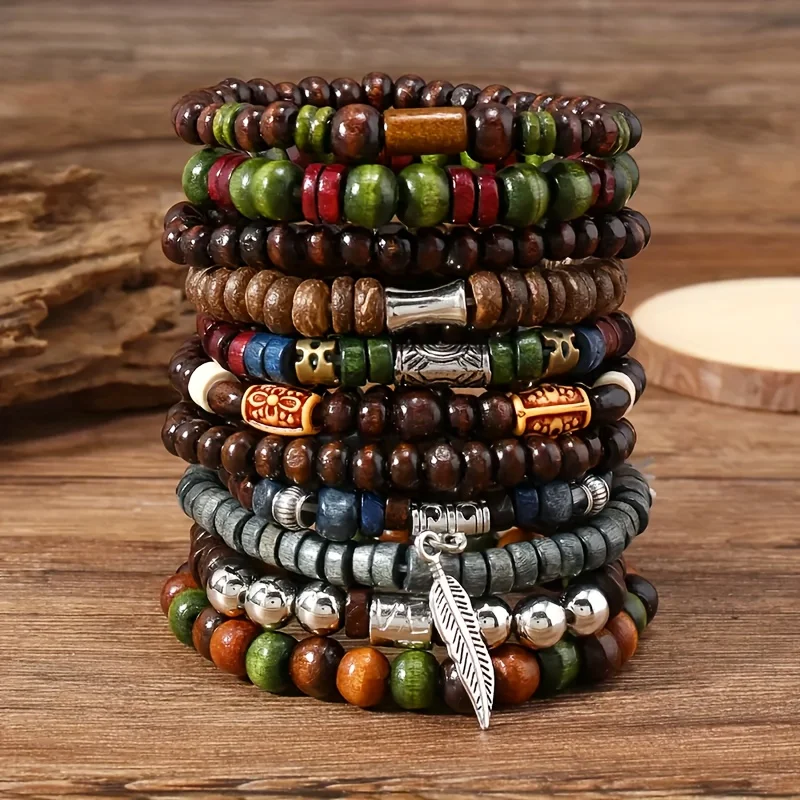 10 Stück Vintage Bohemia Herrenarmbänder – modisches, stilvolles Blätter-Armbanduhr-Zubehör für langlebige Modeschmuck-Geschenke Image