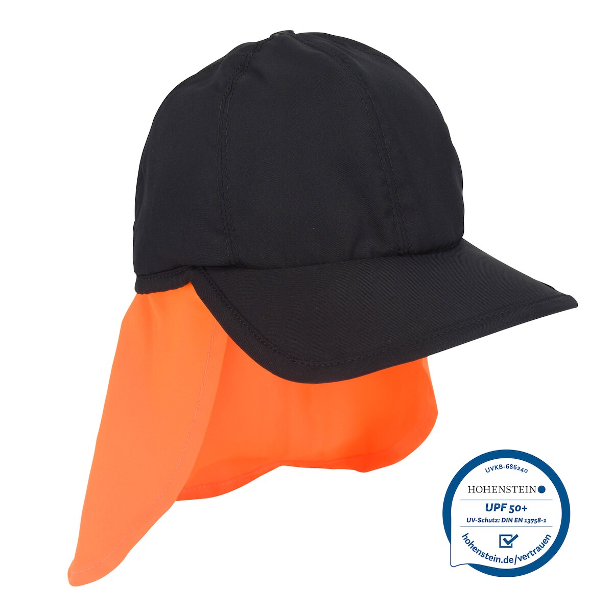 E.COOLINE Powercool SX3 Basecap PRO Gr. 1 schwarz/orange - kühlendes Cap mit Nackenschutz - sekundenschnelle Aktivierung mit Wasser - trockene Kühlung Image