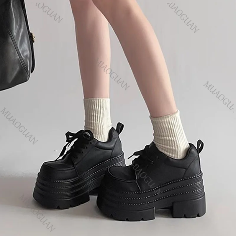 Retro Britischer Stil Schwarze Lederschuhe Neue Frühlings-Herbst-Pumps für Frauen Erhöhung Dicker Boden Mary Jane Einzelschuhe mit Absatz schuhe elegant damen hochhackig schuhen damen absatz schuhe