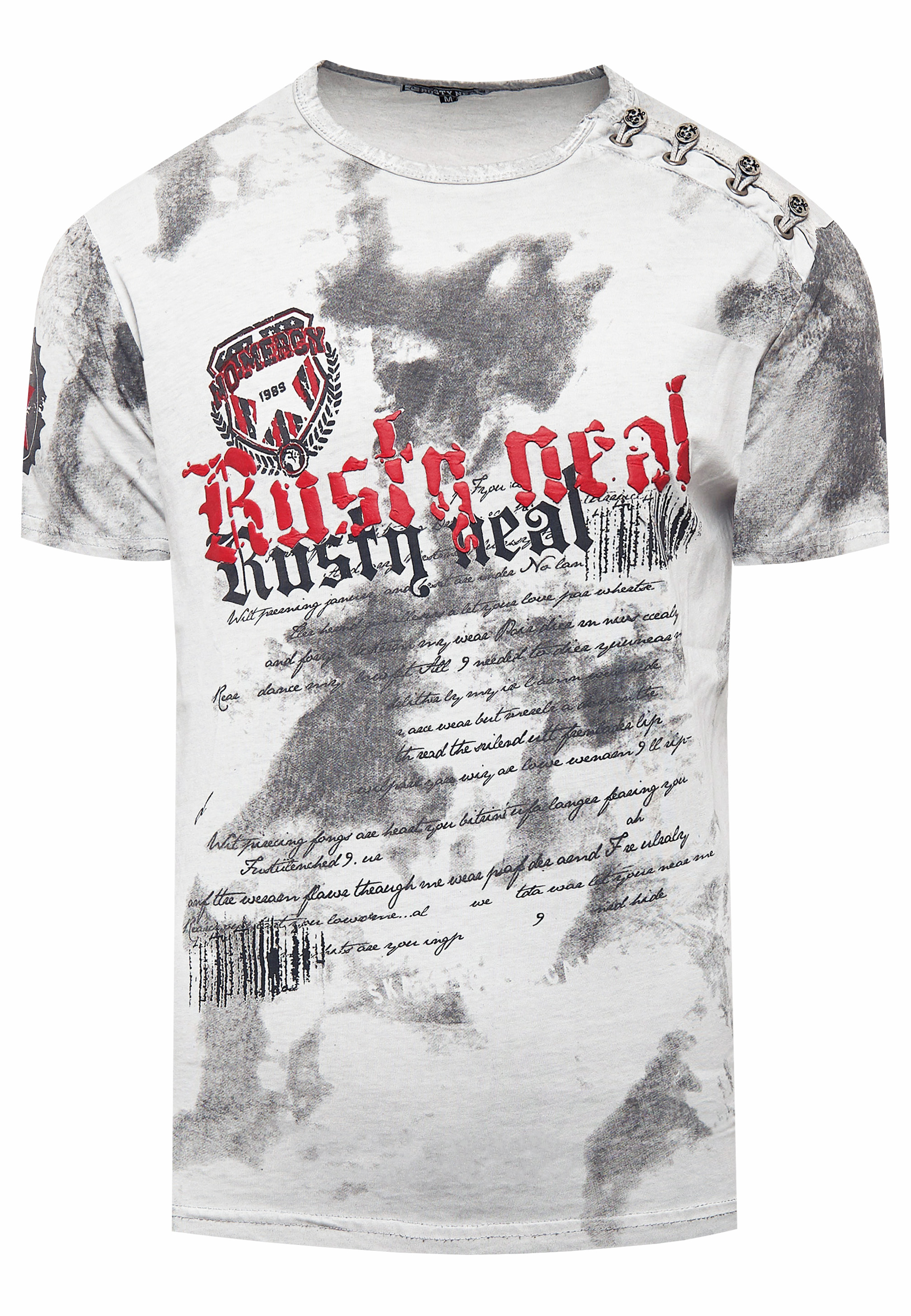 T-Shirt Verwaschen mit Logo Print und Knopfleiste Image