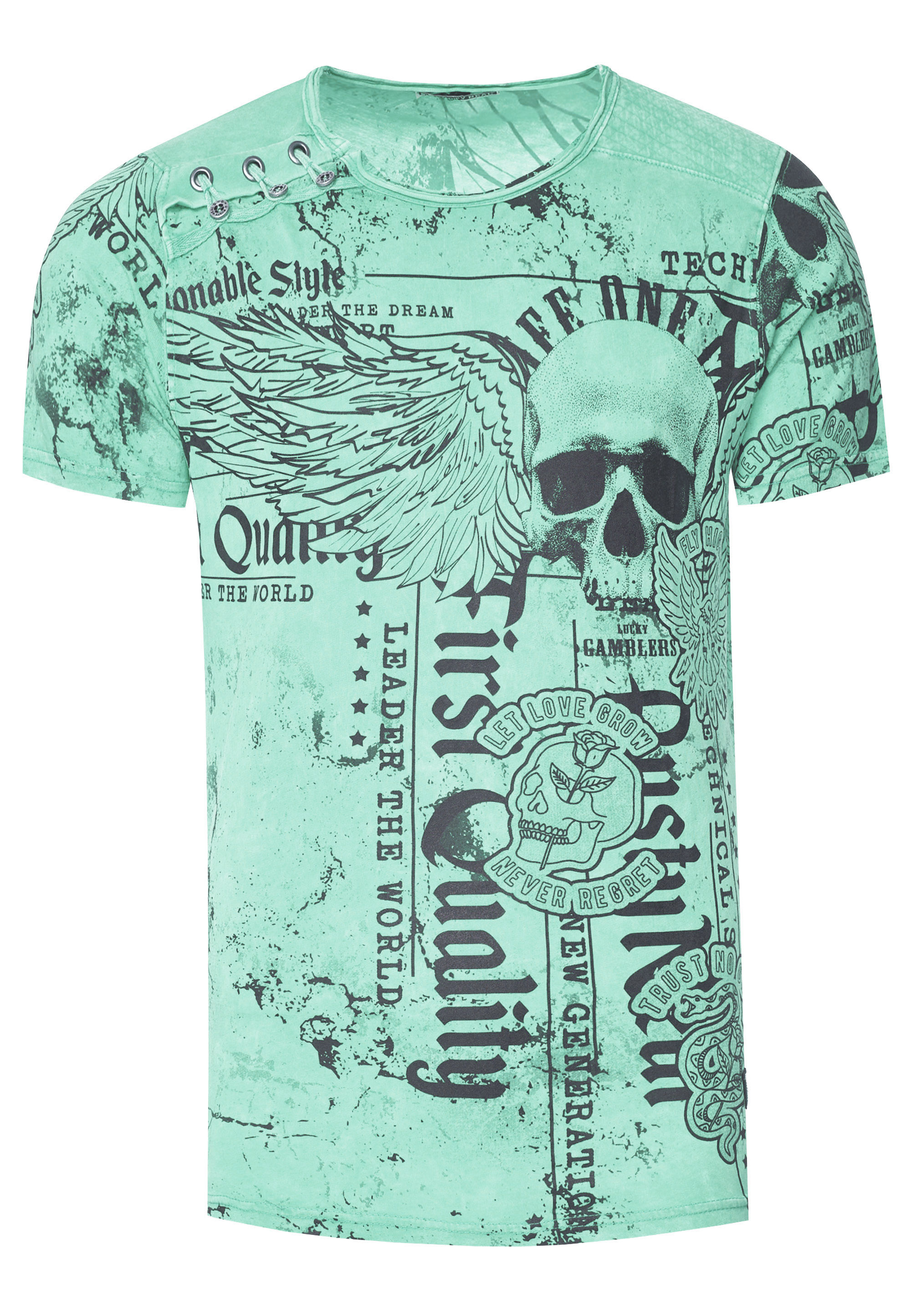 Verwaschenes T-Shirt mit "Flying-Skull" Print Image