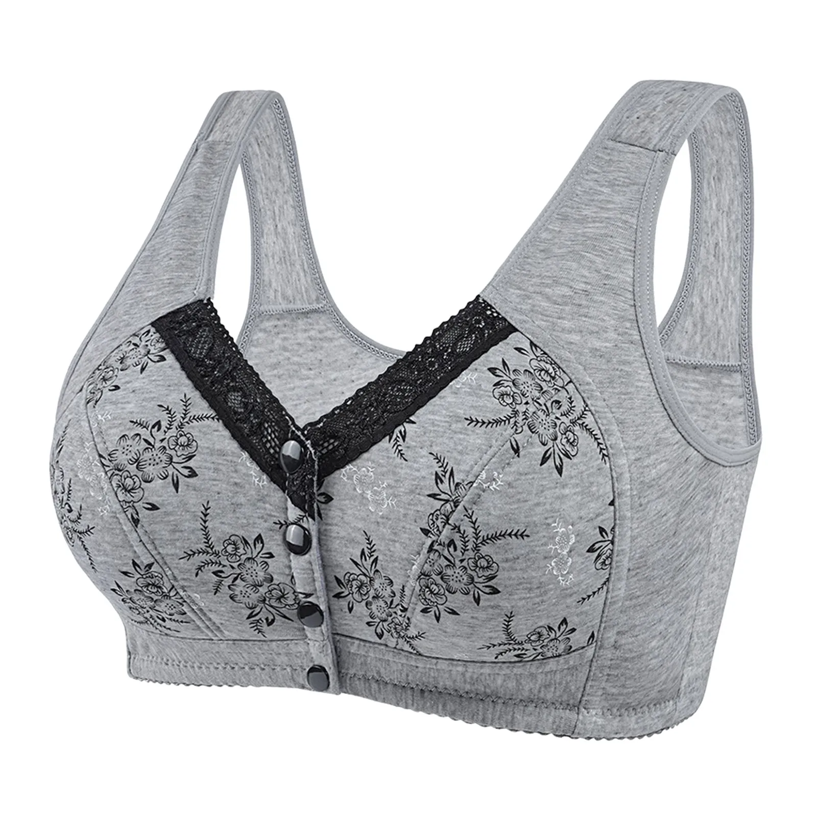 Mode maman gilet brassière femmes confortable bouton avant soutien-gorge femmes sans fil sous-vêtements en coton mince imprimé Lingerie pour femme