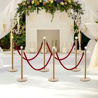 6??Stanchion Set/Post/Rope Velvet Velour VIP Crowd Control Queue Line Barriers