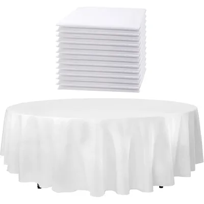 12 Pcs 120" inch White Round Tablecloths Linen Polyester Fabric Cover Cloths for Wedding Party