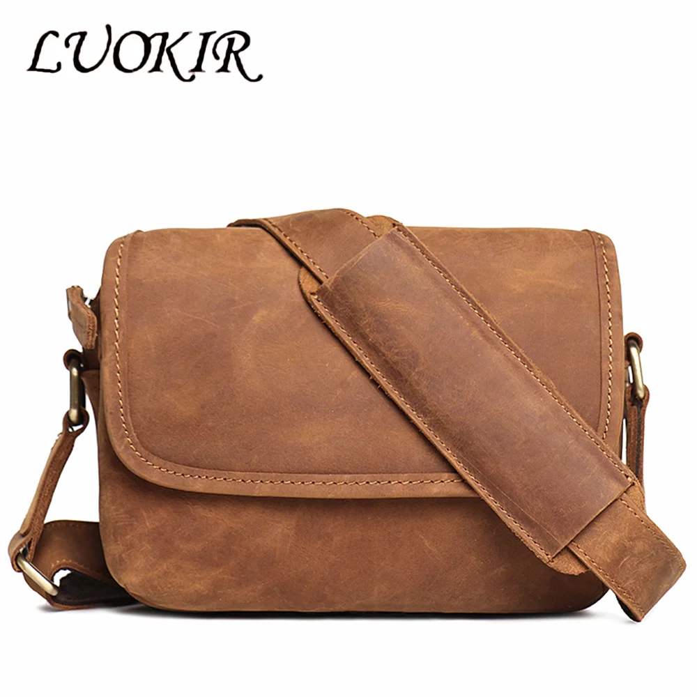 LUOKIR Borsa da uomo retrò in pelle Crazy Horse vintage Borsa a tracolla in vera pelle di vacchetta Borsa a tracolla da donna Borsa quadrata piccola per iPad