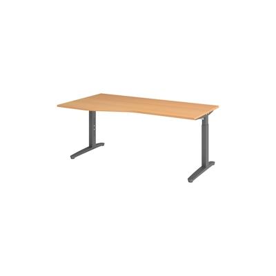bümö Schreibtisch höhenverstellbar 180x100 cm in Buche, Metallgestell in graphit - Bürotisch groß, höhenverstellbarer Büroschreibtisch, Computertisch Image