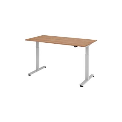bümö elektrisch höhenverstellbarer Schreibtisch Nussbaum 160x80 cm, Gestell: Silber - Büroschreibtisch höhenverstellbar elektrisch, elektrischer Image
