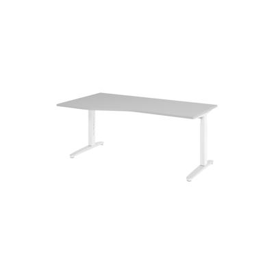 bümö Schreibtisch höhenverstellbar 180x100 cm in grau, Metallgestell in weiß/alu - Bürotisch groß, höhenverstellbarer Büroschreibtisch, Computertisch Image